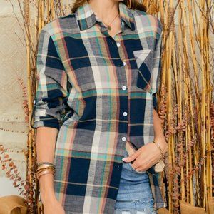 Navy Plaid Flannel Top